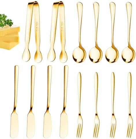 Cheese Butter Spreader Knife Set Charcuterie Accessories Charcuterie Boards Accessories Charcuterie Utensils Stainless Steel Spreader Knives Small Serving Tongs Mini Forks and Spoons for Pastry Making