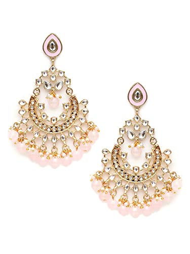 Karatcart Gold Plated Pink Beads Kundan Chandbali Earrings for Women - Image 5