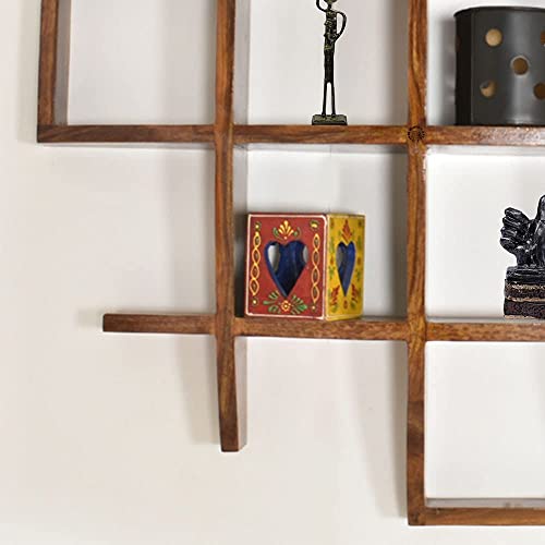 Image of SHRI MINTU'S ART Solid Sheesham Wood Wall Mounted Floating Book Shelf for Living Room | Wooden Wall Shelf Display Rack with Multiple Open Shelves for Home Decor & Office | Bathroom Shelf | Brown Color