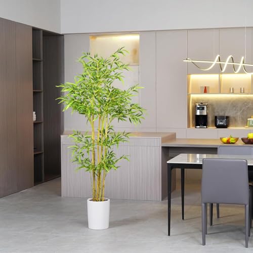 Image of Artificial Bamboo Plant with Pot, 150 cm (5 Ft) Tall, Realistic Faux Bamboo Tree for Home Decor, Indoor Decorative Plant for Living Room, Office, Bedroom & Reception