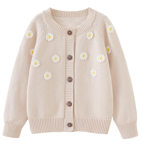 Gilet pull pour fille en coton tricoté avec fleurs mailles pour enfants de 1 à 9 ans