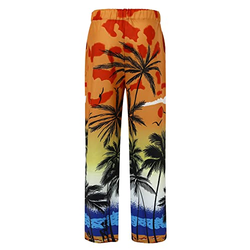 Kirbaez Linen Pants Men, Mens Linen Loose Pant Lightweight Elastic Waist Trouser Yoga Beach Pant Floral Printed Long Pants #TOP3