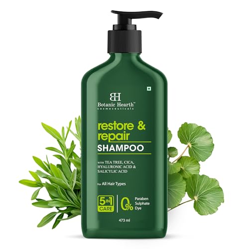 Image of Botanic Hearth Restore & Repair Shampoo with Tea Tree Oil & Salicylic Acid | Clarifying & Anti-Dandruff Shampoo | Deep Cleanses & Soothes Scalp| Sulfate & Paraben Free, 473ml