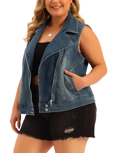 Agnes Orinda Plus Size Denim Vest for Women 2024 Zipper Sleeveless Jackets Motorcycle Washed Jean Vest Jacket2
