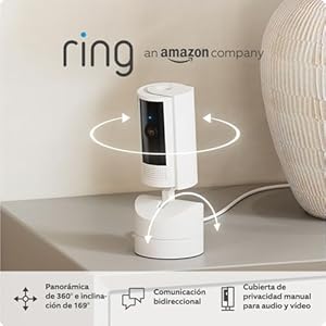 Cámara interior orientable Ring (Pan-Tilt Indoor Camera) | Cámara de seguridad con enchufe, para mascotas, orientable 360° en horizontal y 169° en vertical | Ring Protect gratis 30 días
