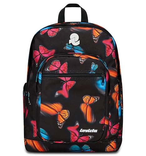 Invicta Zaino JELEK FANTASY, Fantasia Farfalle, Doppio Scomparto, Tasca porta pc, Per ragazzi e adulti, Scuola, Tempo Libero, Viaggi