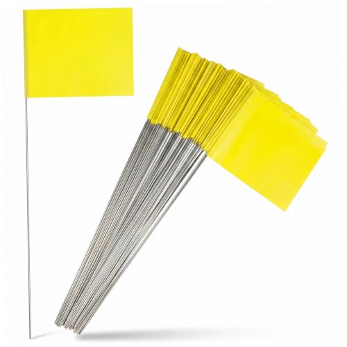 Banderas marcadoras de césped amarillas con estacas metálicas para jardines y perros 2