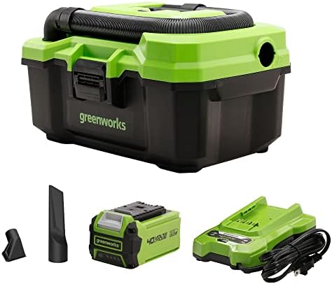 Greenworks 40V 3-Gallon Wet / Dry Shop Vacuum, 2Ah USB Battery and Charger Included