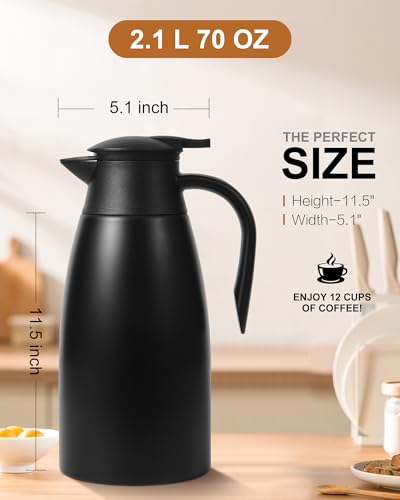 Image of 70Oz Thermal Coffee Carafe for keeping hot, Airpot Insulated Carafe Stainless Steel Thermal Pot for Coffee, (black+black)