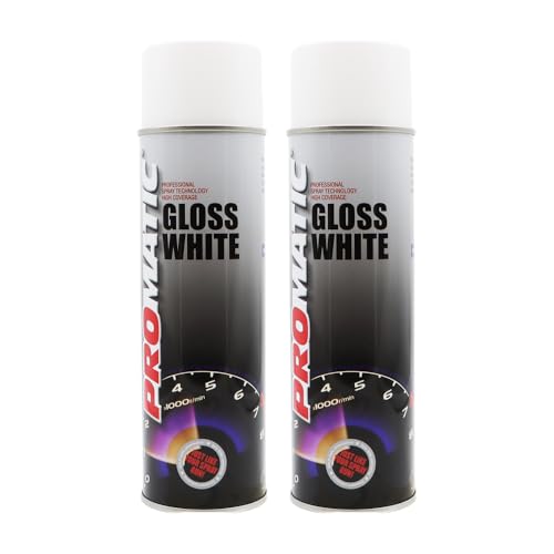 PROTOUCH 2x Promatic Gloss White Spray Paint, 500ml, Fast Drying, Weatherproof, UV/Scratch/Impact Resistant