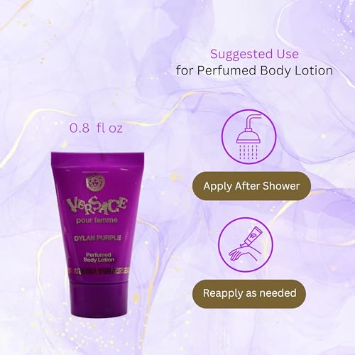 Versace Dylan Purple for Women 3 Piece Set Includes: 0.17 oz Eau de Parfum + 0.8 oz Perfumed Bath Shower Gel + 0.8 oz Perfumed Body Lotion