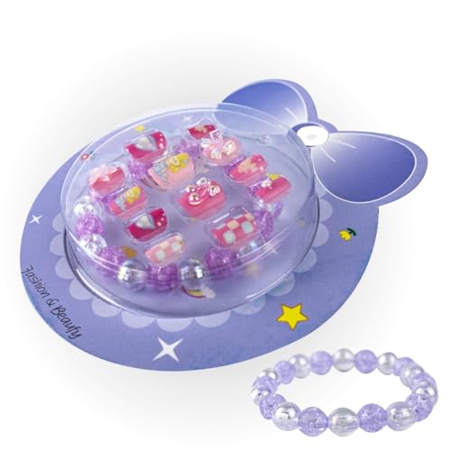 Kit 48 Unha Postiça Infantil Kids Autocolante + 4 Pulseiras