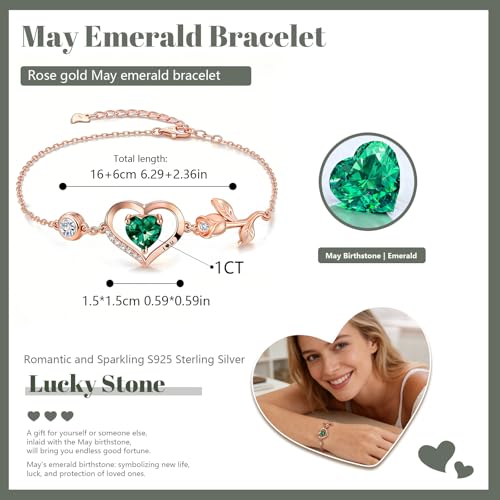 Image of 1CT Rose Heart Bracelet Moissanite Lab-Grown Sapphire Ruby Emerald&More 18K White Rose Gold Plated Anniversary Birthday Gift for Wife Girlfriend Mom Daughter Mothers Day Gift for Mom
