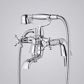 Victorian Style Bath Shower Mixer Tap Set with Handheld Shower Head Telephone Cradle for Bathtub Deck Mounted Chrome Brass Traditional Vintage