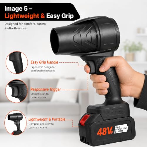 Image of Cordless Air Blower with 2 Rechargeable Batteries, Portable Handheld Electric Dust Blower for Car Interior, Keyboard, Electronics, Sofa, Garage & Home Cleaning