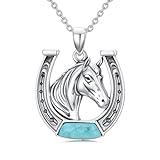BETHZA ホースネックレス 925スターリングシルバー 本物のターコイズ 幸運の蹄鉄ペンダント ジュエリーギフト 女性用