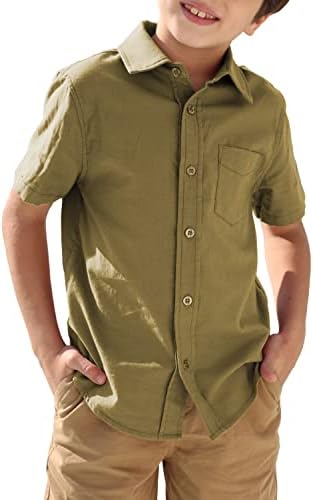 Boys Button Down Dress Shirt Short Sleeve Casual Cotton Solid Tops Uniform T-Shirt for Kids 4-13 Years