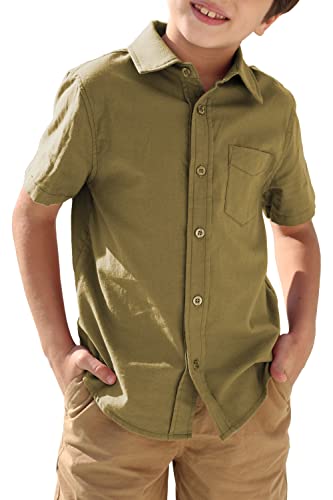 Boys Button Down Dress Shirt Short Sleeve Casual Cotton Solid Tops Uniform T-Shirt For Kids 4-13 Years #TOP9