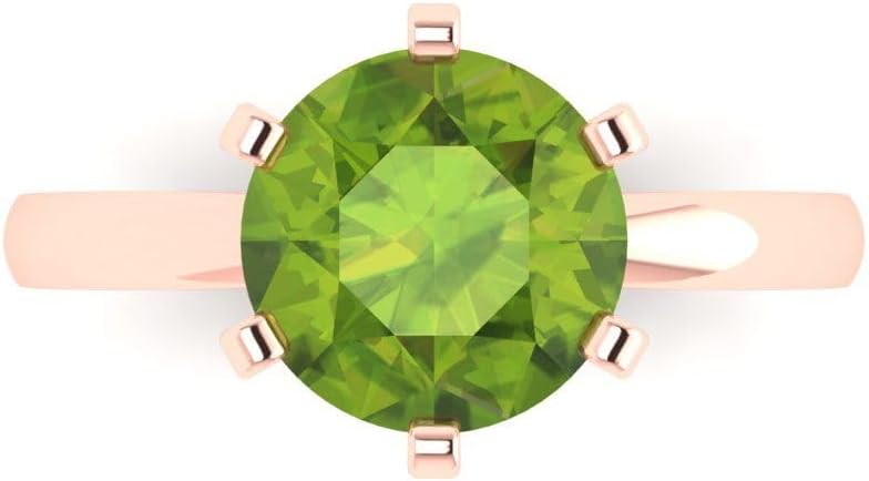 Clara Pucci 3.1 ct Brilliant Round Cut Stunning Flawless Natural Peridot Solid 18K Rose Gold Solitaire Wedding Statement Bridal ring
