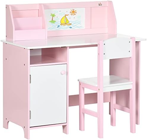 HOMCOM Kids Table and Chair Set 2 PCs Table and Chair Set Multi Use Toddler Furniture w/Whiteboard - Pink
