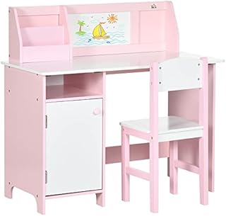 HOMCOM Kids Table and Chair Set 2 PCs Table and Chair Set Multi Use Toddler Furniture w/Whiteboard - Pink