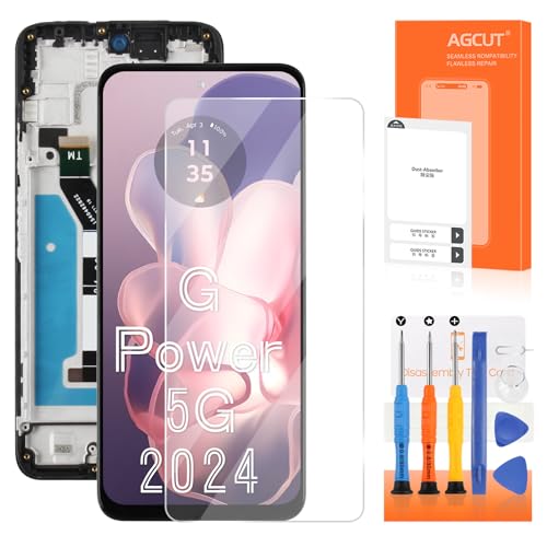 AGCUT Moto G Power 5G 2024 �X�N���[�� �����p Moto G Power 2024 LCD Display XT2415 XT2415-1 LCD �f�W�^�C�U�[ �^�b�`�X�N���[�� �A�Z���u�� �C���p�[�c �t���[���t��