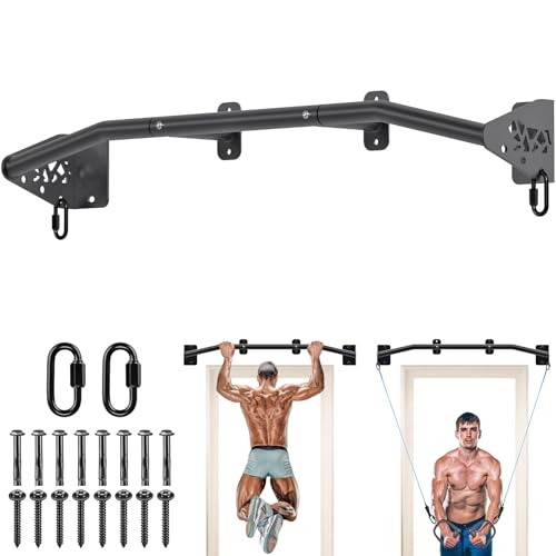SELEWARE Heavy Duty Wall Mount Pull Up Bar for Doorway Joist/Beam Mount Chin Up Bar with Resistance Band Hooks Sturdy Steel Construction Fits 36 Wall Studs for Home Gym Strength Training