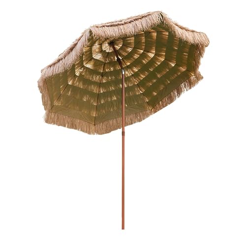 Sombrilla de paja para exteriores de rafia estilo hawaiano con 8 varillas