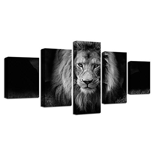 Décoration murale HD lion noir et blanc en toile intissée premium DJDL