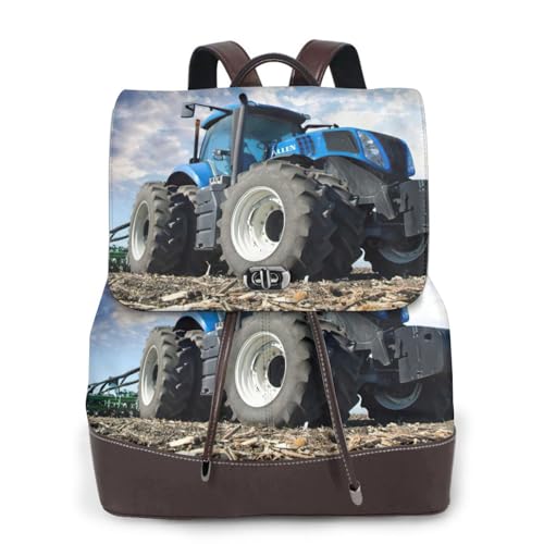 Sac à dos cuir ordinateur à motif tracteur, l'élégance durable