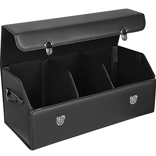 Car Trunk Organizer - Trunk Organizers And Storage Suv - 30 inches Leather Collapsible Trunk Cargo Organizer ,Multi-Compartment Adjustable Auto Grocery Large Storage Box(Black)