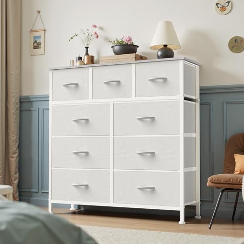 image for OLIXIS 9 Drawer Storage Dresser with Wood Top - Wide Fabric Chest Orga