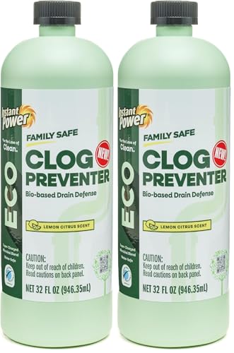 Instant Power Eco Clog Preventer - Enzyme Drain Cleaner Liquid and Deodorizer for Sink, Shower, Toilet, Garbage Disposal Cleaner, Bio-Based Drain Defense, Smell Remover and Odor Eliminator - 32 fl oz