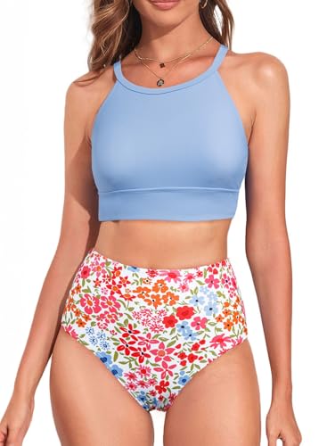 Herseas Womens Bikini Sets High Waisted Two Piece Full Coverage