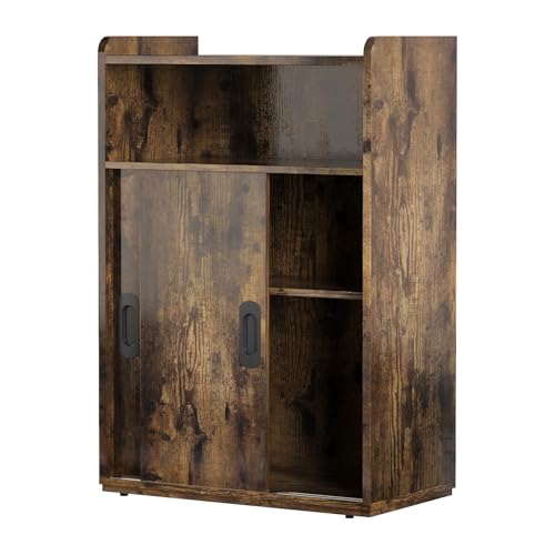 Adjustable Storage Cabinet with Sliding Doors, Multi-Functional Organizer with 2-Tier Shelves, Height-Adjustable Design, Compact Cabinet for Living Room, Office, Kitchen & Entryway (Retro Brown)
