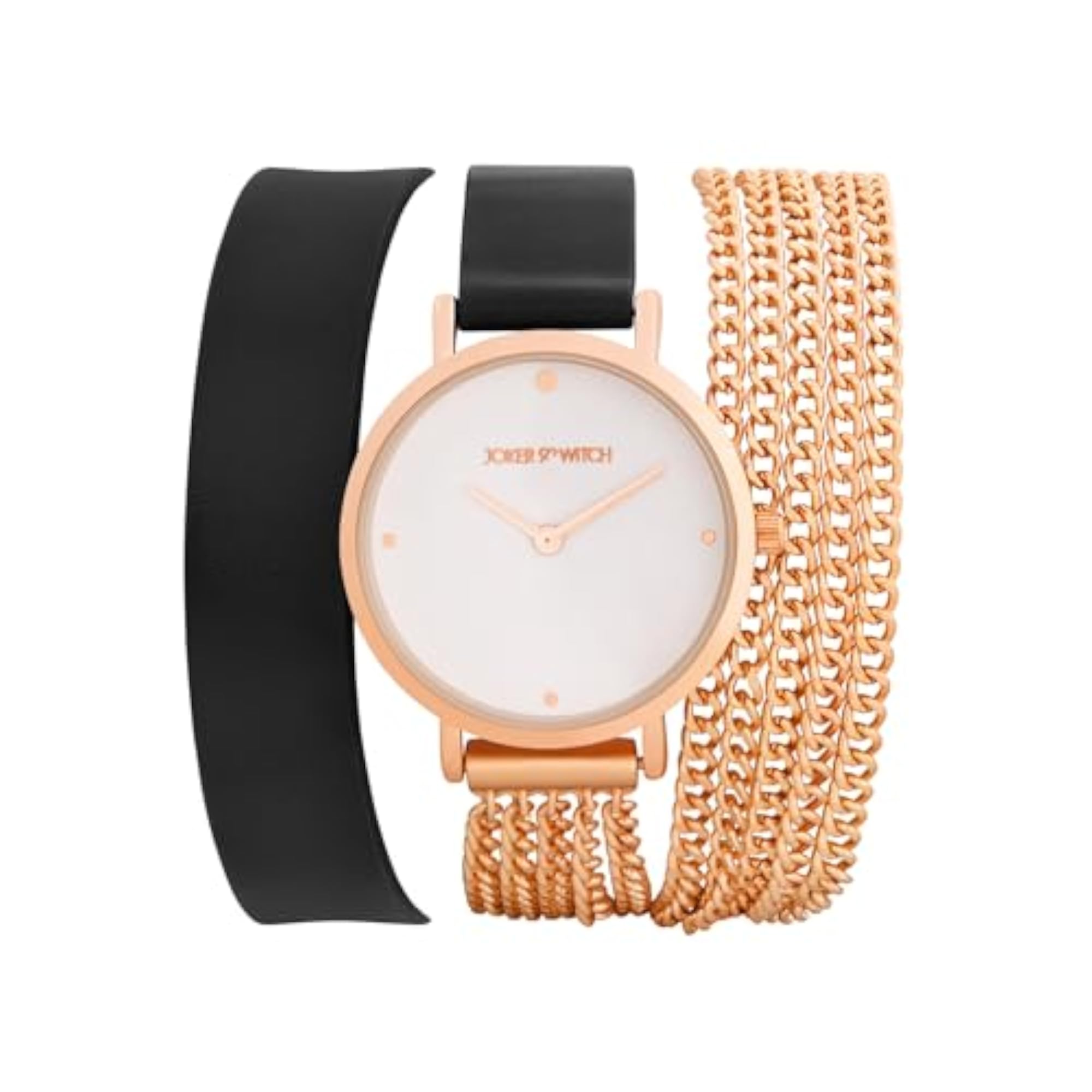 Women's Kenny 32mm White Dial Black PU & Metallic Chain Wrap Watch