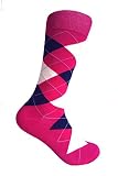 Men's Argyle Mid Calf Dress socks,One Size Fits Most Men Sock Size 10-13. (Hot Pink/Navy/Off White)