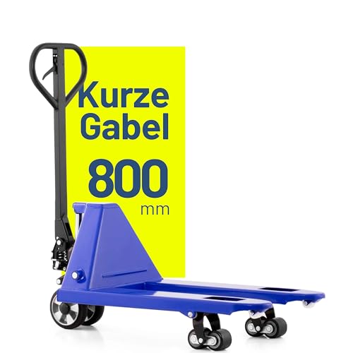 Pallit Hubwagen kurz 2500kg Tragkraft 800mm Gabellänge Gummi Rollen Palettenwagen Gabelhubwagen Short-R Kleiner Lagerwagen Tandem Reifen