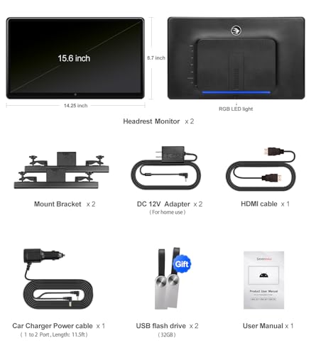 Seventour 15.6 inch 4K Android Portable Car TV Headrest Monitor Tablet for Cars Back seat, Support Phone Wireless mirroring Touch Screen,with WiFi/Bluetooth/HDMI/USB/FM/Multimedia Video Player