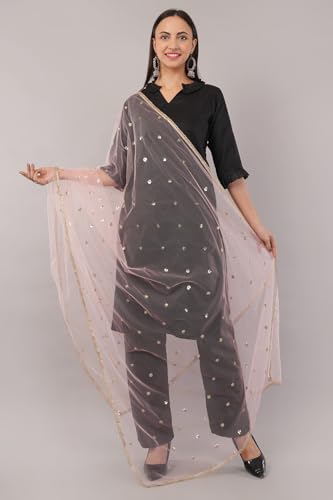 Image of Net Butti Dupatta for Women | Golden Lace Border Chunni | Butti Work Odhani | Wedding & Bridal Styling | Lightweight Drape | Kurti & Salwar Suit