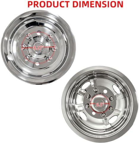 16 Wheel Simulators, 16“ 8-Lug Polished Stainless Steel RV Hub Caps, Bolts-On Wheel Covers Compatible with Ford 2008-2025 E-350/E450 Dual Rear Wheel