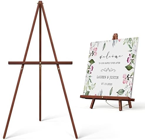 abitcha Art Easel Wooden Stand - 63" Portable Tripod Display Artist Easel - Adjustable Floor Wood Poster Stand for Wedding, Painting, Drawing, Display Show, Brown