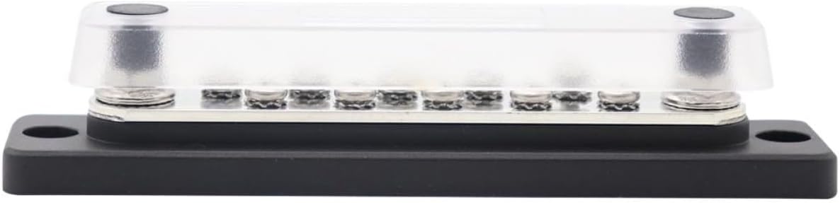 ibasenice 12-Position Bus Bar Power Distribution Terminal Block with 2 Studs 1/4”-20, 10 Screws #8-32, Dc48v High Current, Cover, for Rv and Boat Electrical Systems