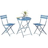 Grand patio 3 Piece Bistro Set, Weather-Resistant Folding Table and Chairs, Indoor/Outdoor Furniture Set (Blue)