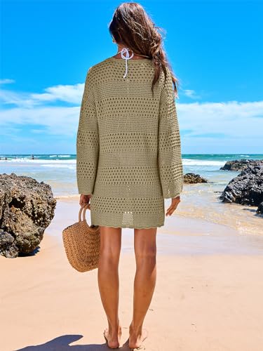 Image of ANRABESS Women Swimsuit Crochet Swim Cover Up 2026 Summer Bathing Suit Swimwear Mesh Knit Beach Dress Vacation Outfits
