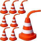 Sawysine Construction Cone Cups with Straws Bulk, Party Favor, 10 oz Plastic Reusable Kids Race, Tra