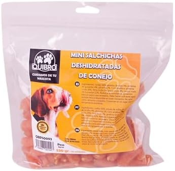 Quibropets Mini Salchichas de Conejo - Chuches para Perros, Recompensas Naturales Sin Cereales, Snacks para Mascotas, Premios Deshidratados, 530g