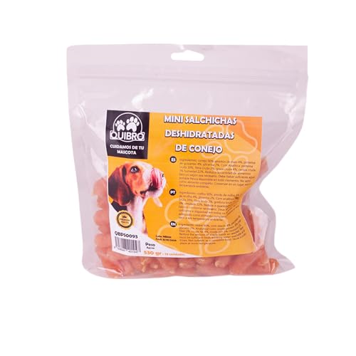 Quibropets Mini Salchichas de Conejo - Chuches para Perros, Recompensas Naturales Sin Cereales, Snacks para Mascotas, Premios Deshidratados, 530g