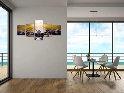 Hjl Art, Motor Art-28, 60 Inches Wx32 Inches H Motorcycle Wall Art Canvas Paintings -A Man Ride Motorbike On Road Landscape -Motorcycle Posters Print Artwork Wall Decor For Bedroom Garage Home Decorations Framed Ready To Hang #TOP1