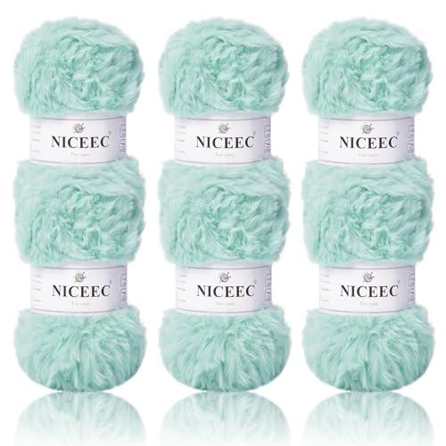 Image of NICEEC Faux Fur Yarn Super Soft, Chunky & Fluffy, Eyelash Yarn for Crochet & Knitting(Total Length 210yds /10.6oz) - Cyan /300g